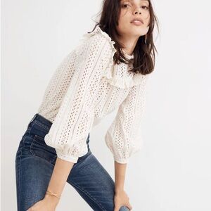 Madewell Eyelet Embroidered Ruffle Top Size Small Ivory Cream Blouse NWT